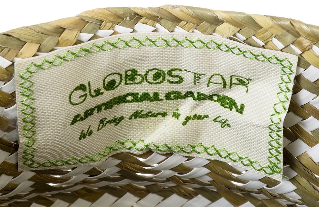 GloboStar® Artificial Garden SYMI 20338 Διακοσμητικό Ψάθινο Καλάθι - Κασπώ Γλάστρα - Flower Pot Μπεζ με Λευκό Φ18cm x Υ20cm