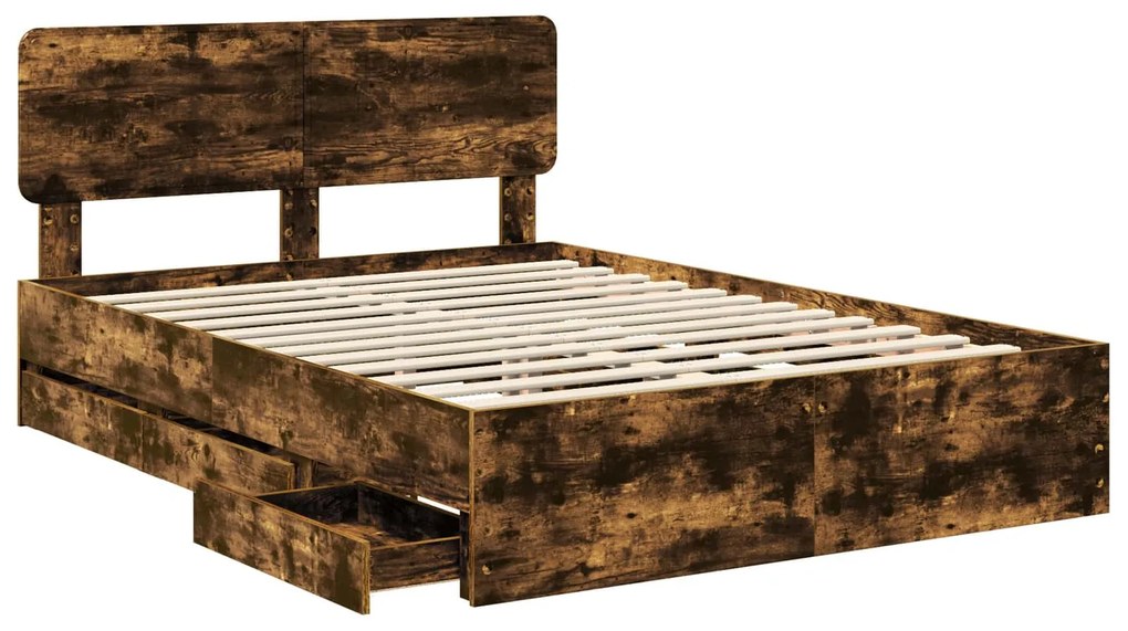 vidaXL Σκελετός Κρεβατιού Καπνιστό Δρύς 160 x 200 cm Μηχανήματος Ξύλο