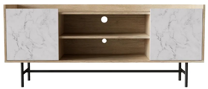 STOCKHOLM TV STAND SONOMA DECAPE ΛΕΥΚΟ ΜΕ ΟΨΗ ΜΑΡΜΑΡΟΥ 140x39,5xH60cm