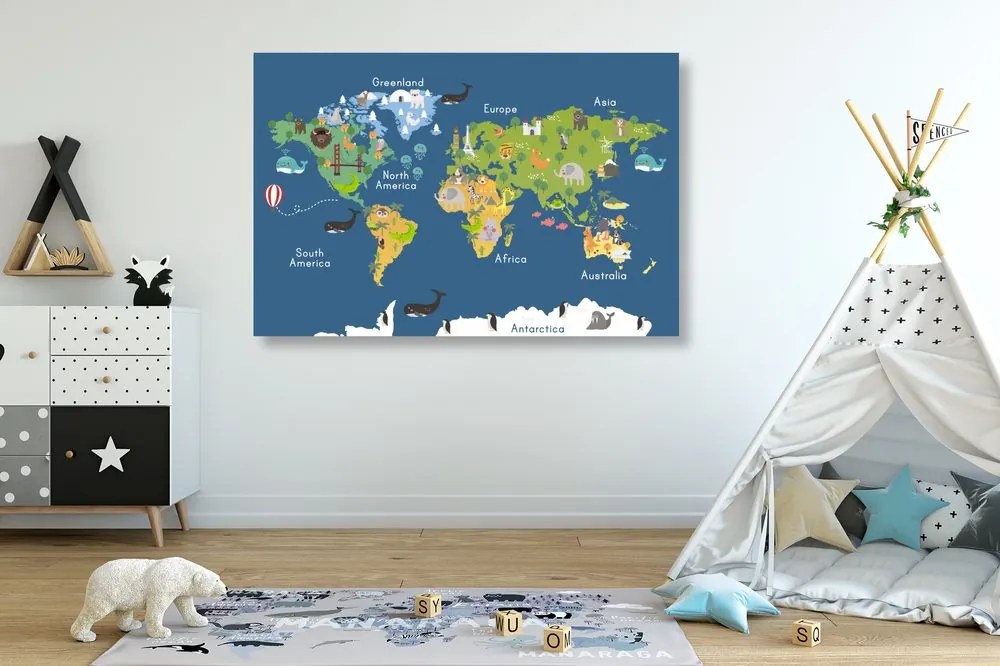 Εικόνα στον παγκόσμιο χάρτη φελλού για παιδιά - 120x80  wooden