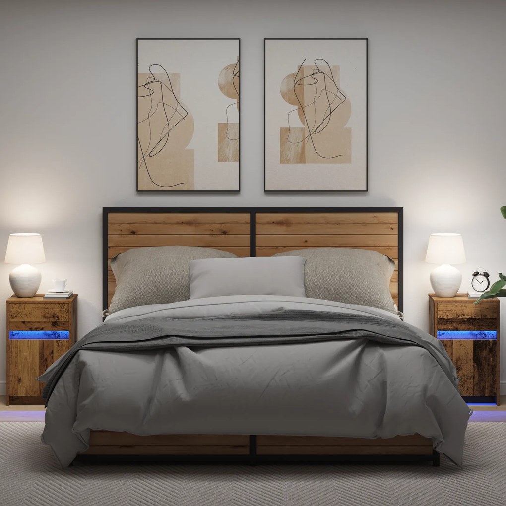 vidaXL LED Κρεβατάκι Ντουλάπα 2 pcs Παλαιό ξύλο 38 x 34 x 61 εκ.