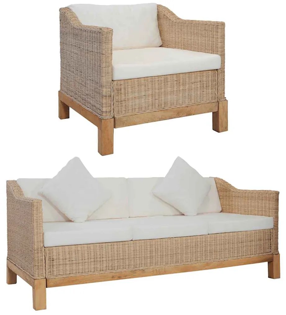 vidaXL Σετ Σαλονιού 2 Τεμαχίων από Γνήσιο Ρατάν με Μαξιλάρια