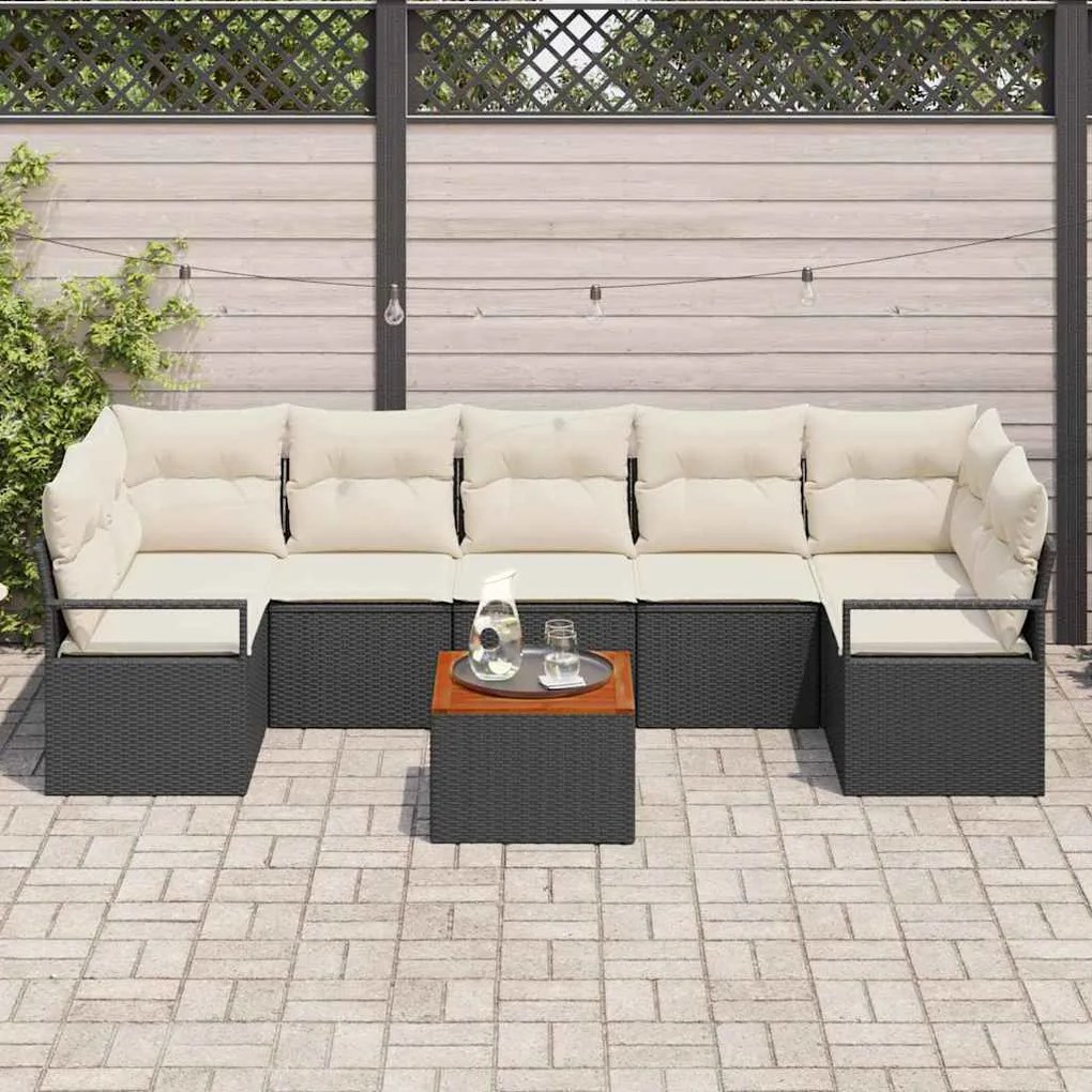 vidaXL Σετ Καναπέ Κήπου με μαξιλάρι 8 pcs Μαύρο Πολυ ράταν