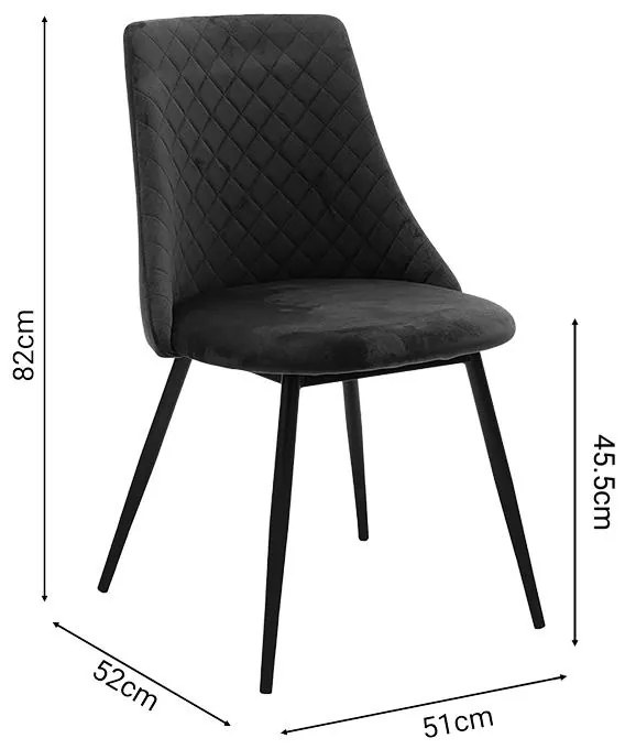 Καρέκλα Giselle βελούδο μαύρο-πόδι μαύρο 51x52x82 εκ.
