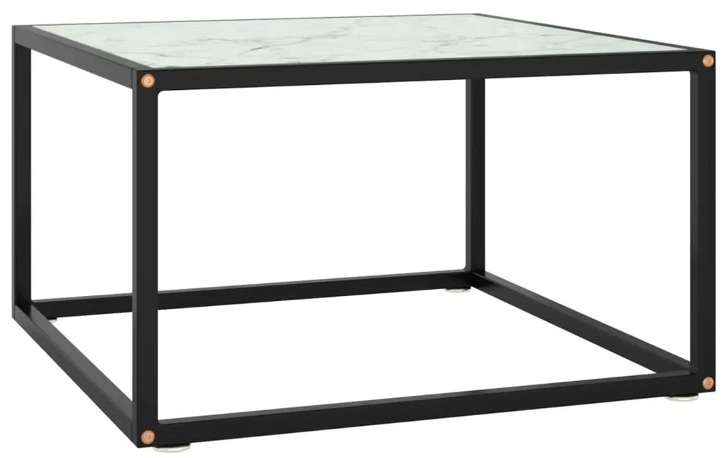 vidaXL Τραπεζάκι Σαλονιού Μαύρο 60x60x35 εκ. Λευκό Γυαλί Όψη Μαρμάρου