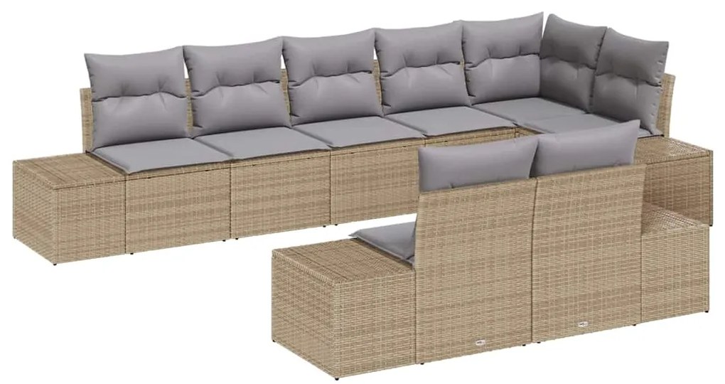 vidaXL Σετ Καναπέ Κήπου με μαξιλάρι 8 pcs Μπεζ, γκρι Πολυ ράταν