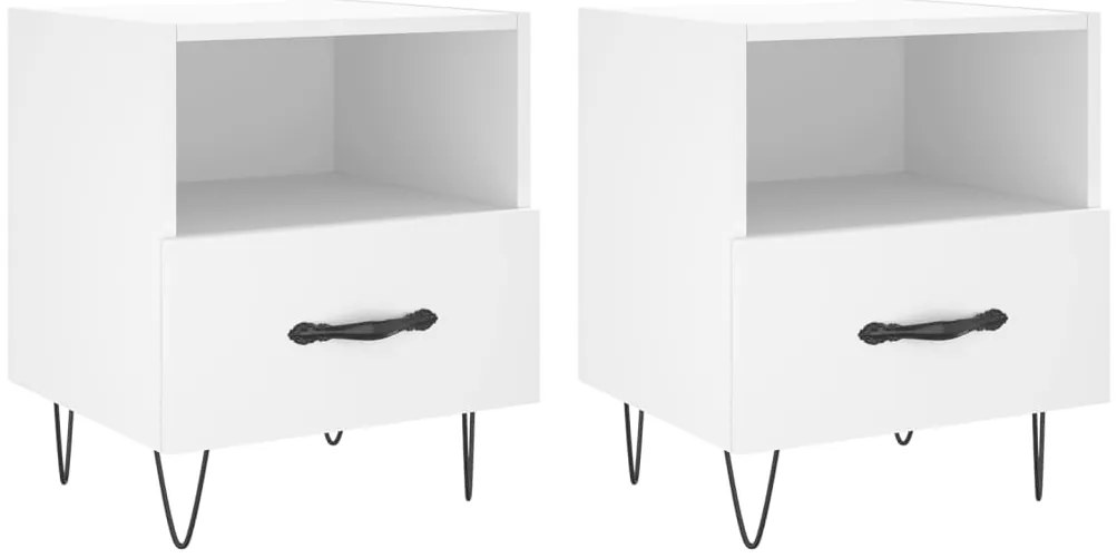 vidaXL Κομοδίνα 2 τεμ. Λευκά 40 x 35 x 47,5 εκ. από Επεξεργασμένο Ξύλο