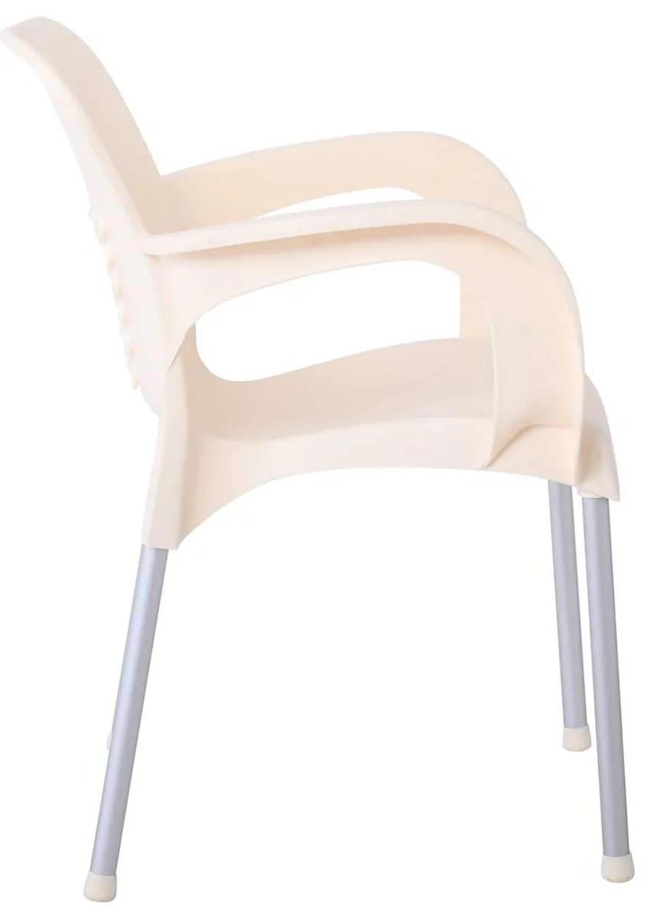 LARA-II Πολυθρόνα Dining Στοιβαζόμενη, ALU Silver, PP Εκρού