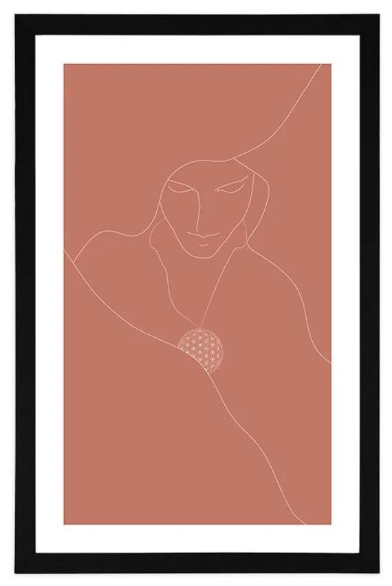 Αφίσα με παρπαστού Διακριτικές γραμμές και το λουλούδι της ζωής - 60x90 silver