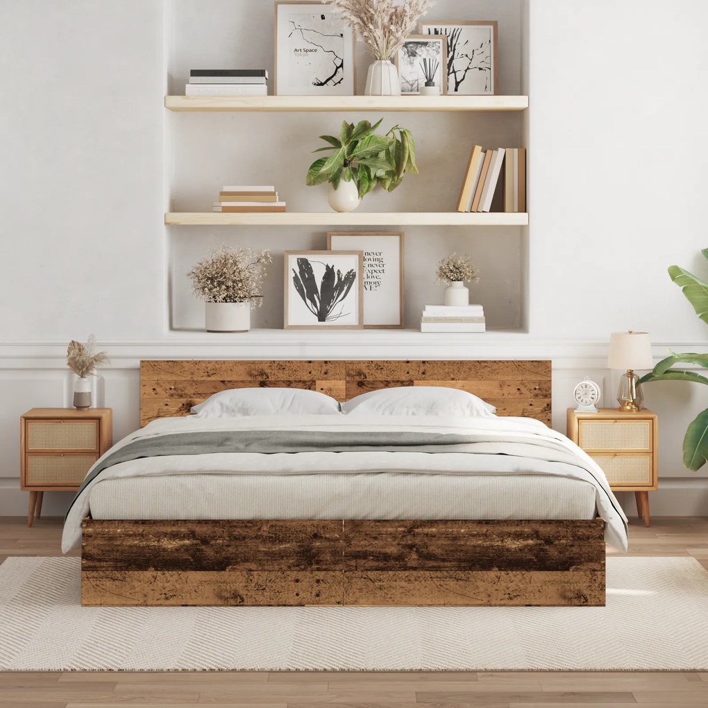 vidaXL Κρεβάτι με Κεφαλάρι - Παλιό Ξύλο - 180 x 200 εκ. - Ανθεκτικό Ξύλο