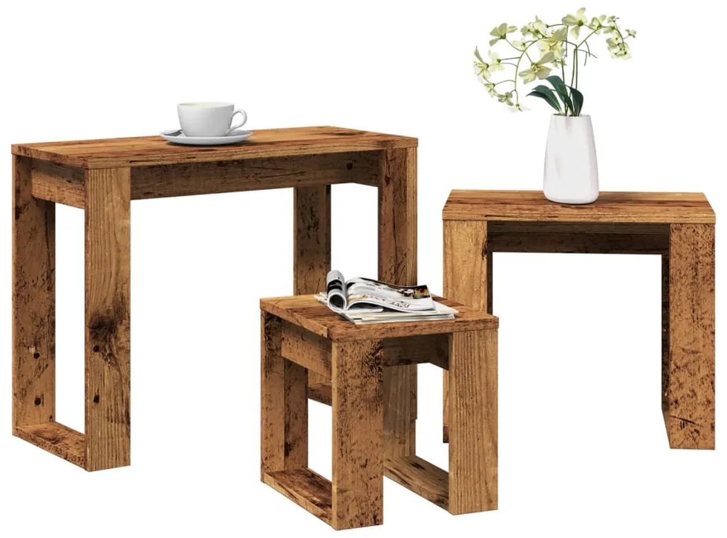 Φωλιά τραπεζιών 3 τεμ Παλιό ξύλο Κατασκευασμένο ξύλο