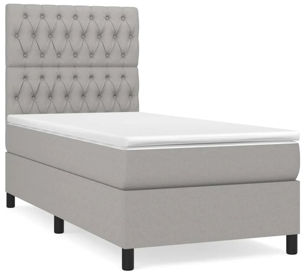 vidaXL Κρεβάτι Boxspring με Στρώμα Ανοιχτό Γκρι 90x200 εκ. Υφασμάτινο