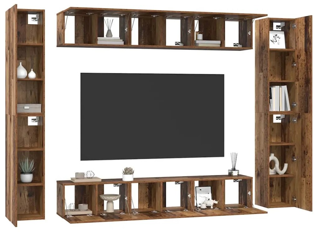 vidaXL Σετ επίπλου τηλεόρασης 10 pcs Παλαιό ξύλο 30.5 x 30 x 90 cm