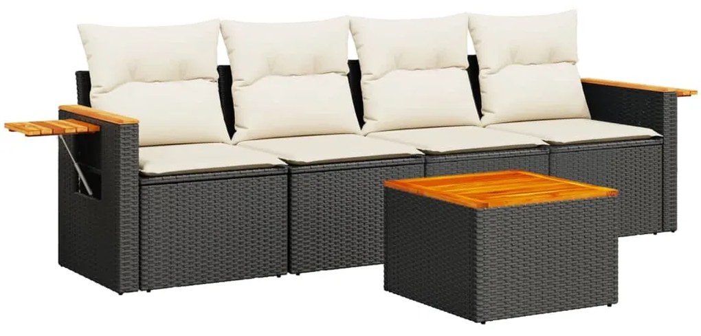 vidaXL Σετ Καναπέ Κήπου 5 Τεμαχίων Μαύρο Συνθετικό Ρατάν με Μαξιλάρια