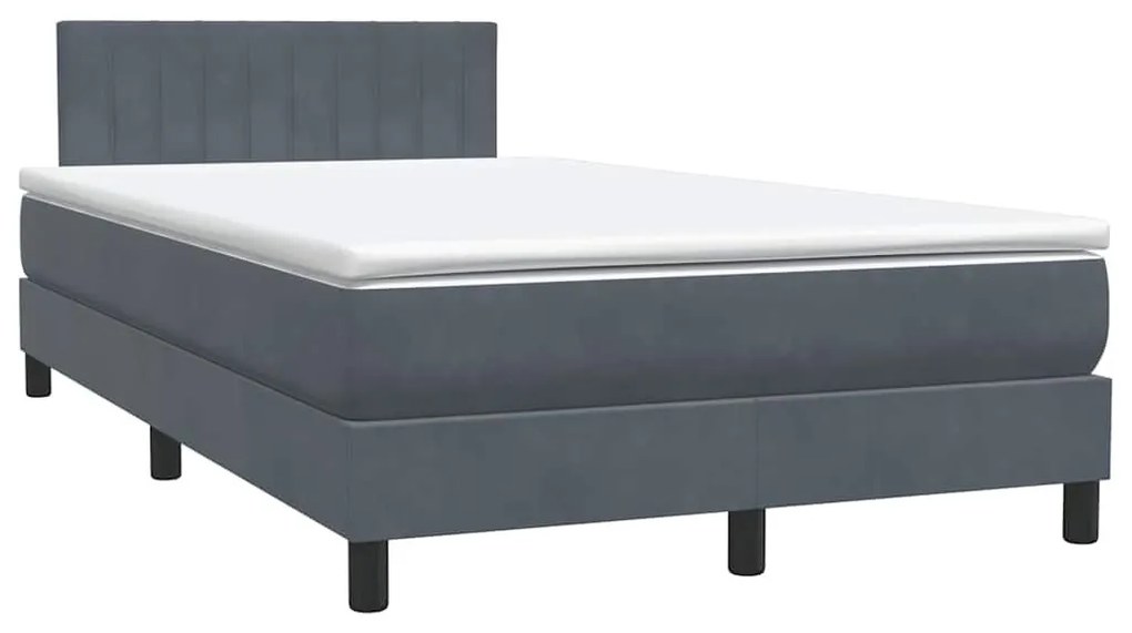 Κρεβάτι Boxspring με Στρώμα Ανοιχτό Γκρι 120x220 εκ. Βελούδινο - Γκρι