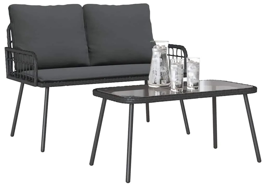 vidaXL Σέτ φαγητού για κήπο με μαξιλάρι 2 pcs Μαύρο συνθετικό ρατάν