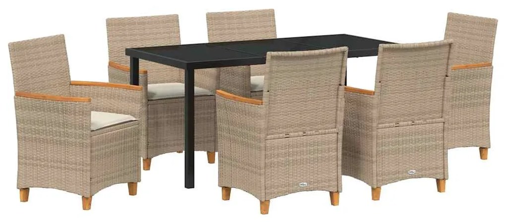 vidaXL Σέτ φαγητού για κήπο 7 pcs Μπεζ συνθετικό ρατάν