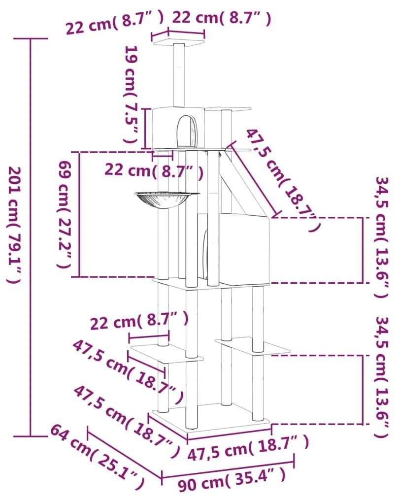 Γατόδεντρο Κρεμ 201 εκ. με Στύλους Ξυσίματος από Σιζάλ - Κρεμ
