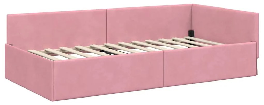 vidaXL Κρεβάτι Γωνίας Ροζ 90 x 200 cm Βελούδο και Εργοστασιακό ξύλο