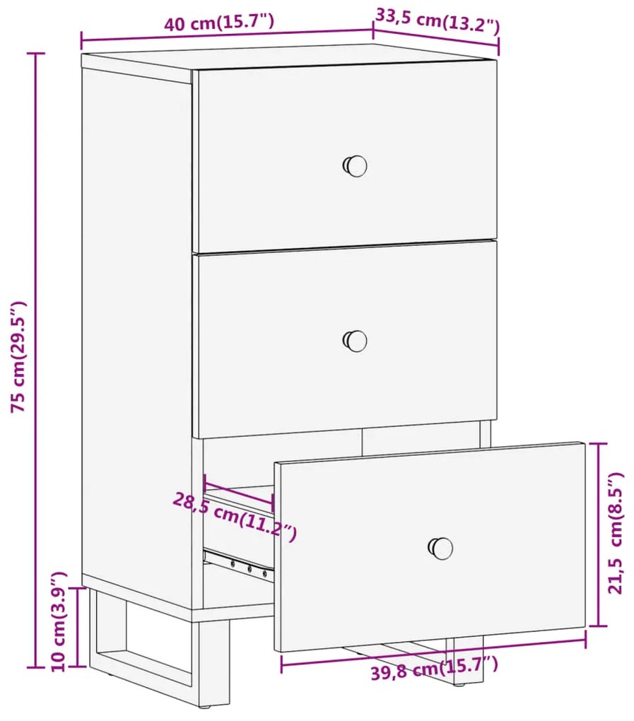 Βοηθητικό Έπιπλο Καφέ/Μαύρο 40x33,5x75 εκ. Μασίφ Ξύλο Μάνγκο - Καφέ