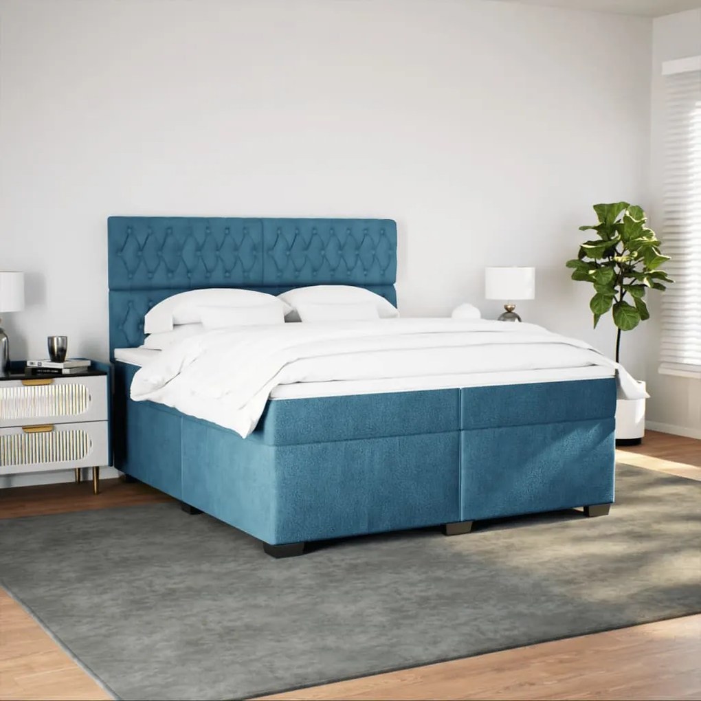 vidaXL Κρεβάτι Boxspring με Στρώμα Μπλε 200x200 εκ. Βελούδινο