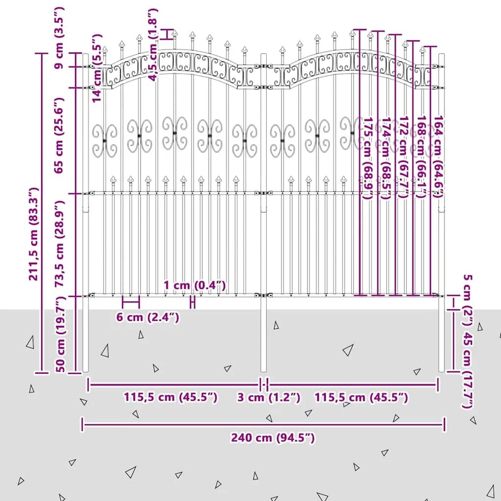 vidaXL Φράχτης κήπου Λευκό 215 cm Ατσάλι με Επικάλυψη Πούδρας
