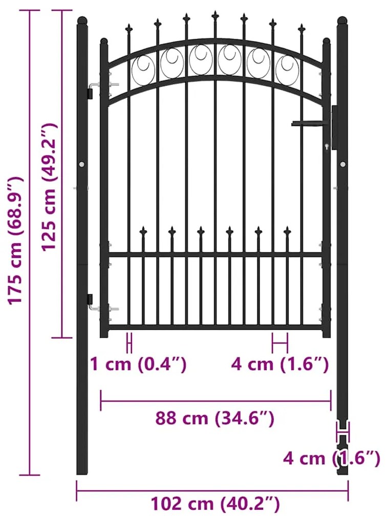vidaXL Πόρτα Περίφραξης με Ακίδες Μαύρη 100 x 125 εκ. Ατσάλινη