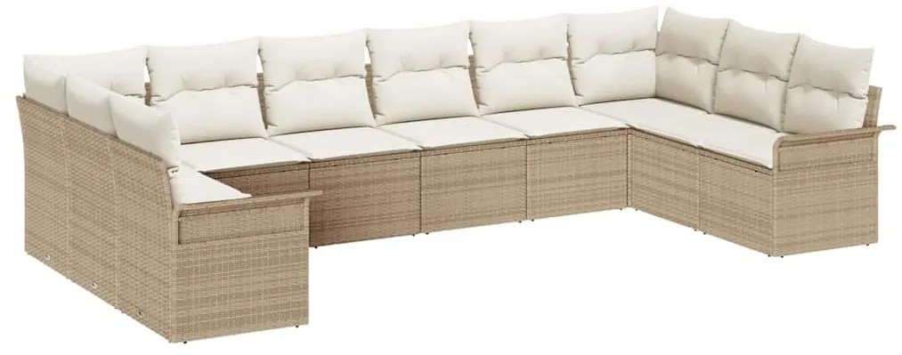 vidaXL Σετ Καναπέ Κήπου με μαξιλάρι 10 pcs Μπεζ Πολυ ράταν