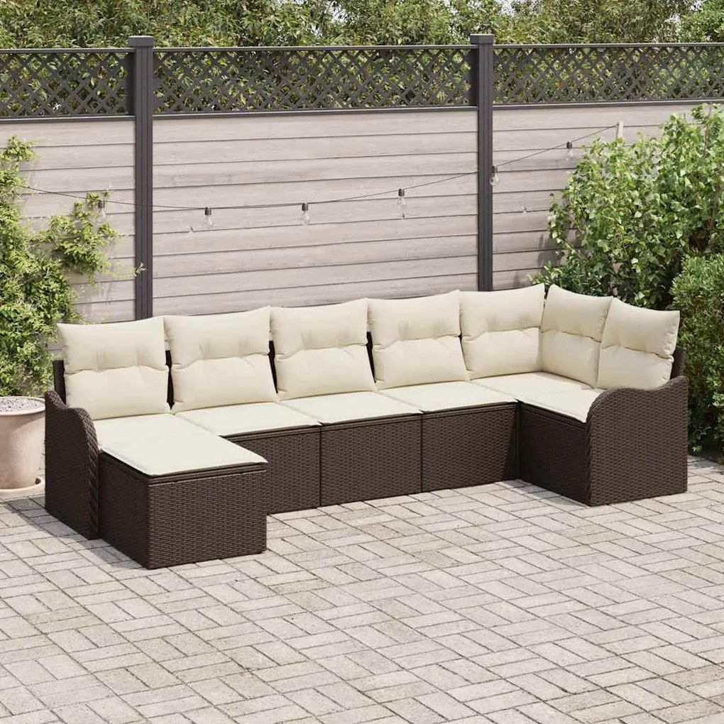vidaXL Σετ Καναπέ Κήπου με μαξιλάρι 7 pcs Καφέ, λευκό Πολυ ράταν