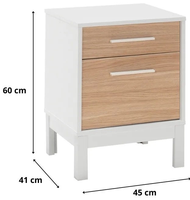 Κομοδίνο London Megapap χρώμα λευκό - oak 45x41x60εκ.