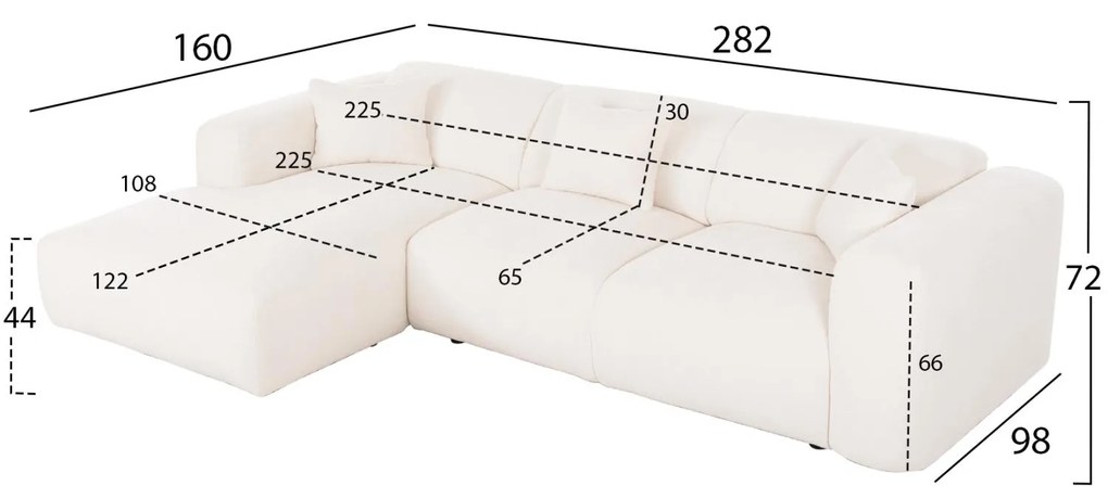 Γωνιακός Καναπές BRICKEN C3275.02L Αριστερή γωνία Λευκό Ύφασμα 282x160x72Υεκ. 282x160x72 εκ.