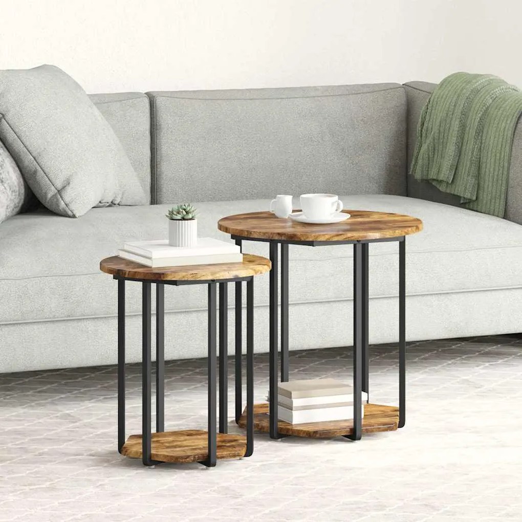 vidaXL Σετ βοηθητικά τραπεζάκια 2 pcs Καπνιστή βελανιδιά και Μαύρο