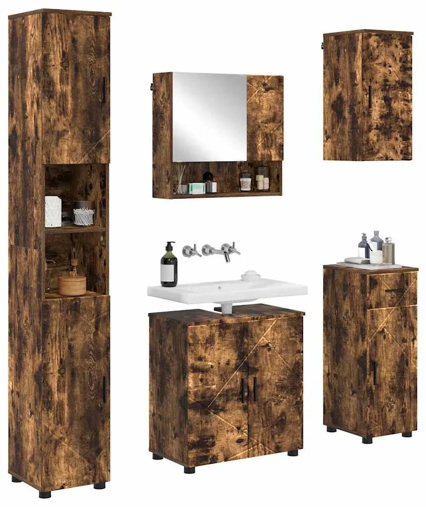 vidaXL Σετ Επίπλων Μπάνιου 5 pcs Καπνιστή δρυς 61 x 35 x 64 εκ.