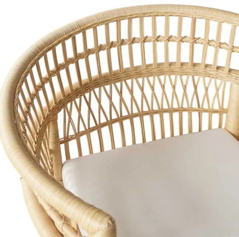 Πολυθρόνα Necorian paakoworld teak ξύλο με pe rattan σε φυσική απόχρωση και λευκό μαξιλάρι 80x70x87εκ