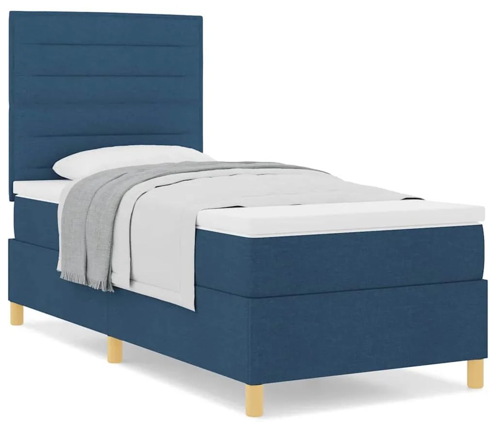 vidaXL Κρεβάτι με ελατήρια με στρώμα Μπλε 100 x 200 cm ύφασμα