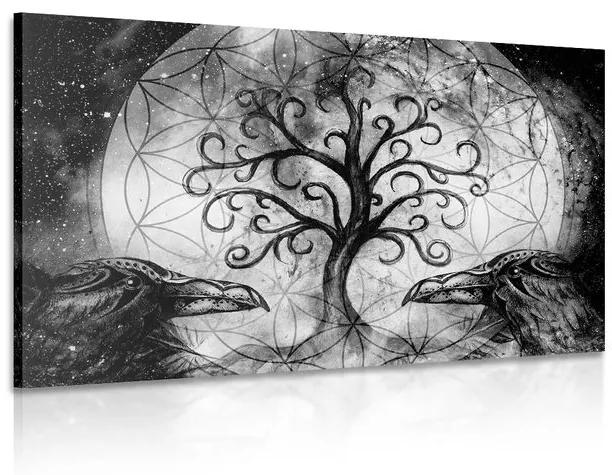 Εικόνα μαγικό δέντρο της ζωής σε ασπρόμαυρο σχέδιο - 120x80
