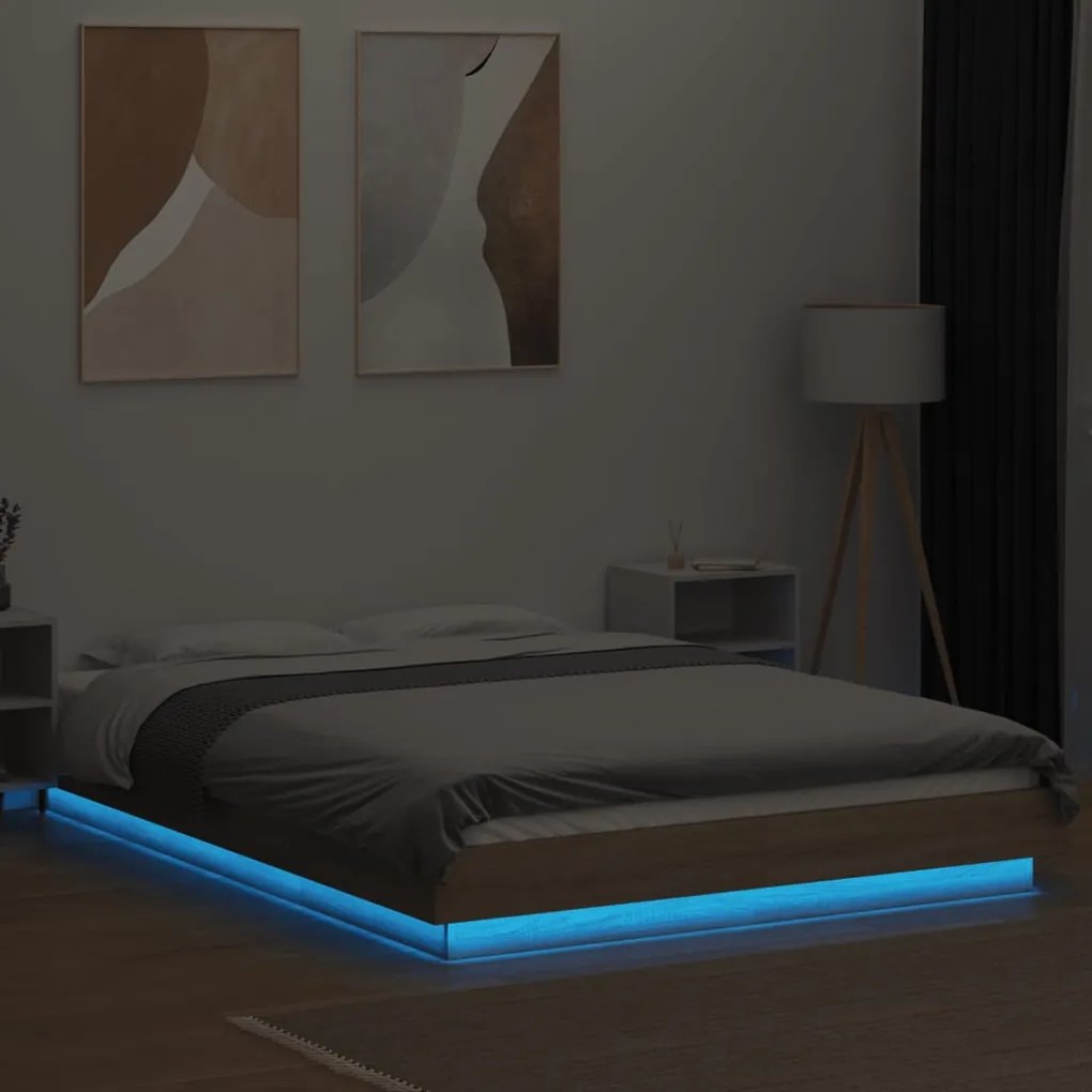 vidaXL Πλαίσιο Κρεβατιού με Φώτα LED Sonoma Δρυς 120x200εκ. Επεξ. Ξύλο