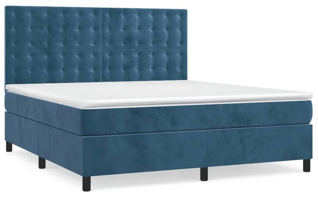 vidaXL Κρεβάτι Boxspring με Στρώμα Σκούρο Μπλε 160x200 εκ. Βελούδινο