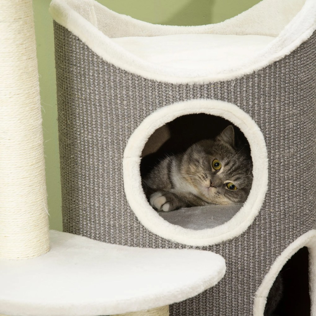 Δέντρο για γάτες PawHut με κρεβάτι για γάτες και τόνο ξυσίματος για γάτες, 60 x 44,5 x 109 cm, Γκρι + Φυσικό + Λευκό