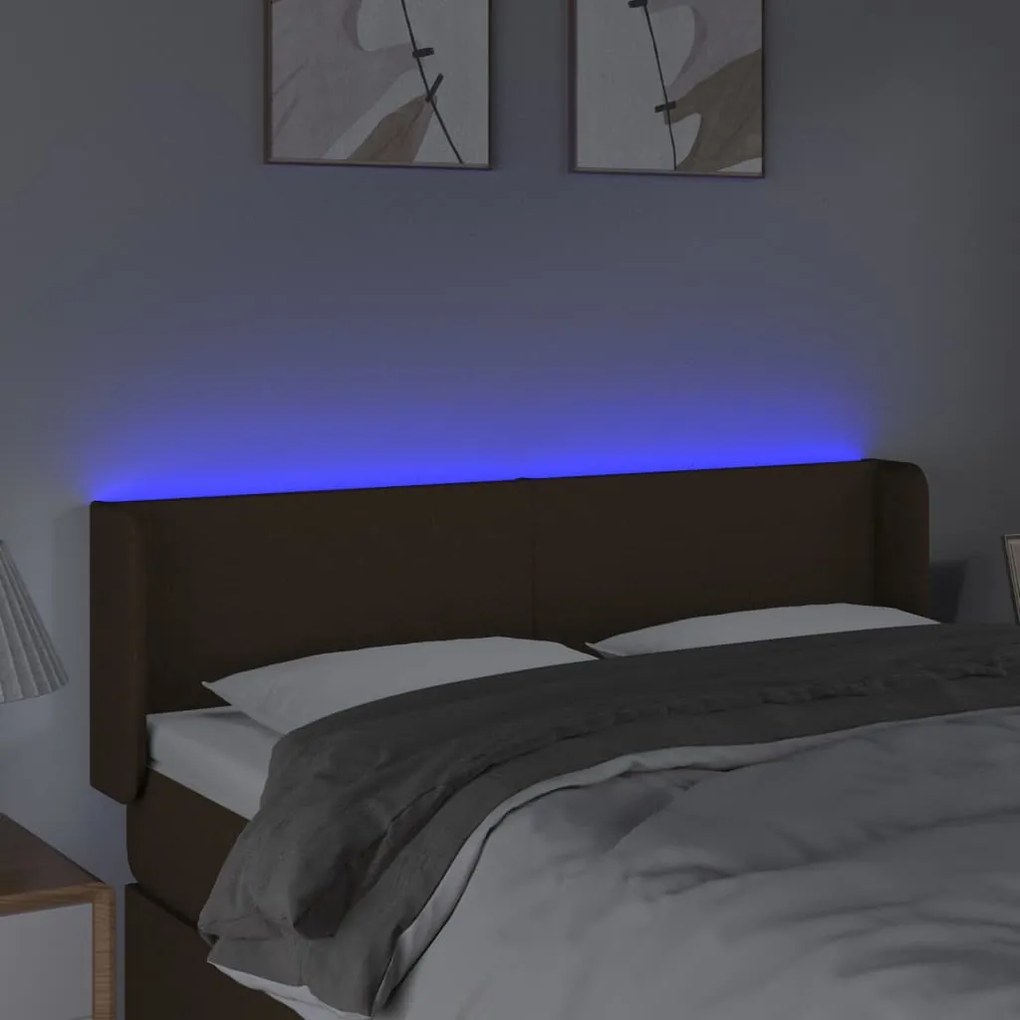 vidaXL Κεφαλάρι Κρεβατιού LED Σκούρο Καφέ 147x16x78/88 εκ. Υφασμάτινο