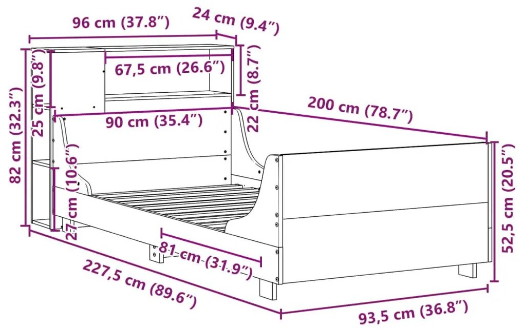 Σκελετός Κρεβ. Χωρίς Στρώμα Καφέ Κεριού 90x200 εκ Μασίφ Πεύκο - Καφέ