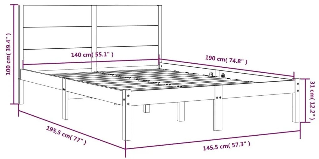 Σκελετός Κρεβατιού Χωρίς Στρώμα 140x190 εκ Μασίφ Ξύλο Πεύκου - Καφέ