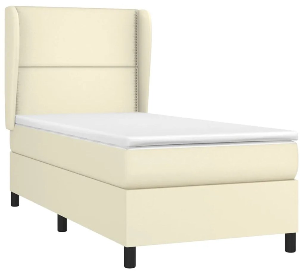 vidaXL Κρεβάτι Boxspring με Στρώμα Κρεμ 100x200εκ. από Συνθετικό Δέρμα