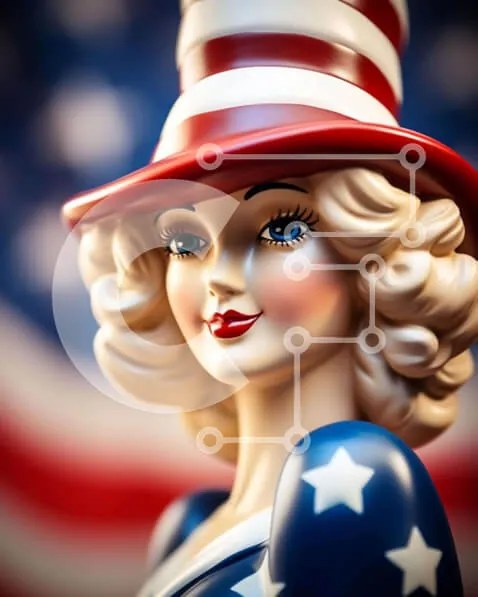 Intra Συλλεκτικό Ξύλινο Παζλ Plywood  4mm - Πατριωτική κούκλα με καπέλο αμερικανικής σημαίας Σε Ξύλινο Κουτί - Διαστάσεις Puzzle: 10x10 cm – 25 κομμάτια