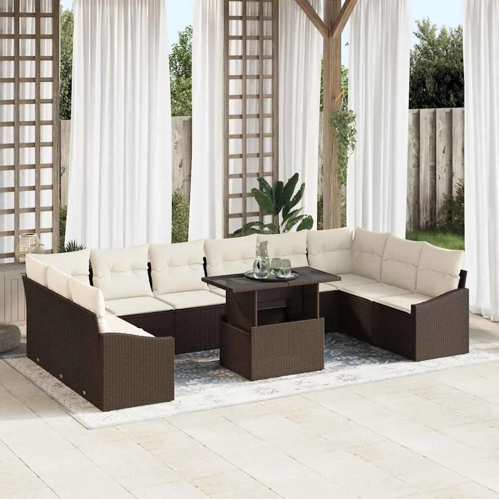 vidaXL Σετ Καναπέ Κήπου 11 pcs Καφέ, Κρέμα 100 x 55 x 73 εκ.