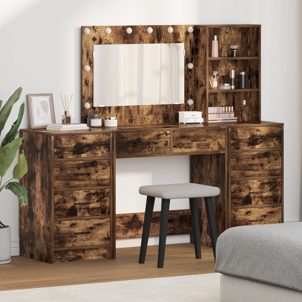 vidaXL Σετ 3 τεμαχίων για το Dressing Table με LED από Καπνιστό Δρυ