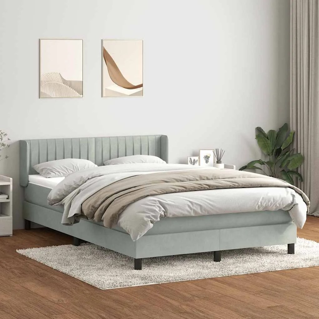 Κρεβάτι Boxspring με Στρώμα Ανοιχτό Γκρι 160x210 εκ. Βελούδινο