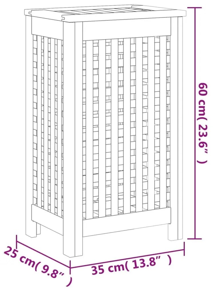 Καλάθι Άπλυτων 35 x 25 x 60 εκ. από Μασίφ Ξύλο Teak - Καφέ