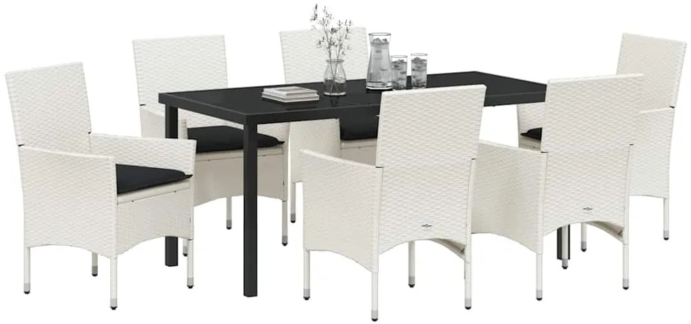 vidaXL Σέτ φαγητού για κήπο με μαξιλάρι 7 pcs Λευκό Πολυ ράταν