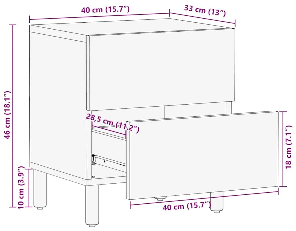 Κομοδίνα 2 τεμάχια καφέ 40x33x46 cm από μασίφ ξύλο Mango - Καφέ